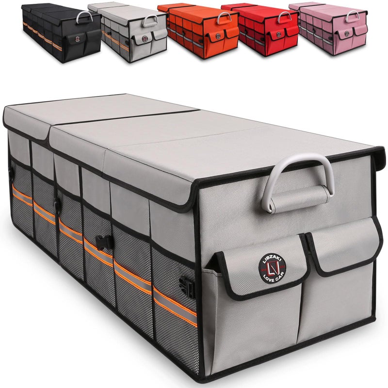 LI LIBZAKI Big Car Trunk Organizer, Cargo Organizer SUV Trunk Storage Non Slip Bottom Waterproof Collapsible Durable Multi Compartments-(Oversize,Gray) - Image 1
