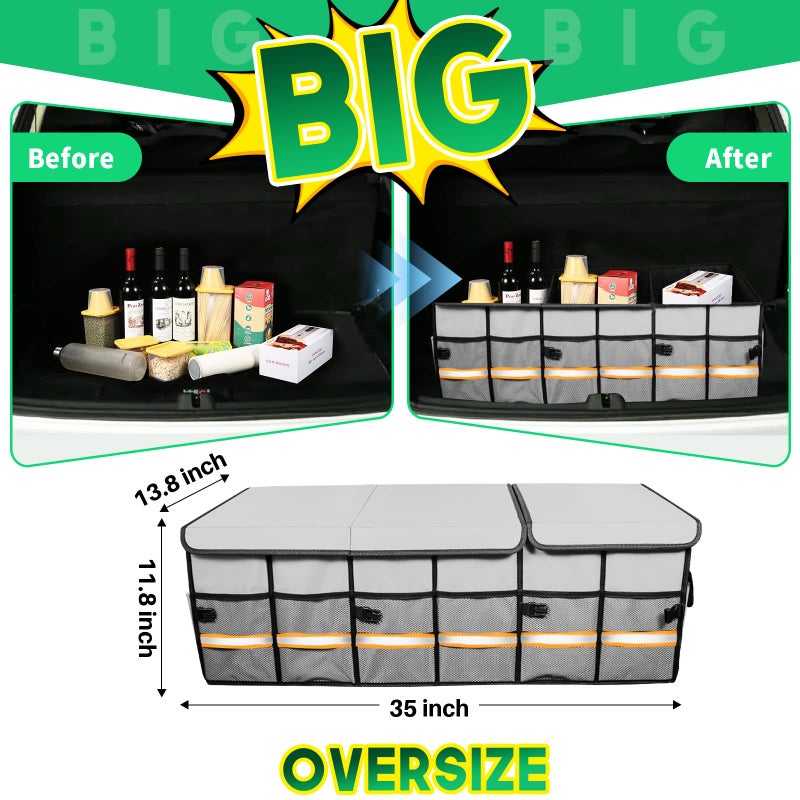 LI LIBZAKI Big Car Trunk Organizer, Cargo Organizer SUV Trunk Storage Non Slip Bottom Waterproof Collapsible Durable Multi Compartments-(Oversize,Gray) - Image 3