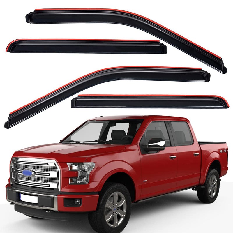 Lightronic Extra Durable Clipon inChannel Auto Vent Window Visor Fits 20152025 Ford F150 20172025 F150 Raptor SuperCrew UV Protection Rain Guard Original Wind Deflector Dark Smoke 4Pcs