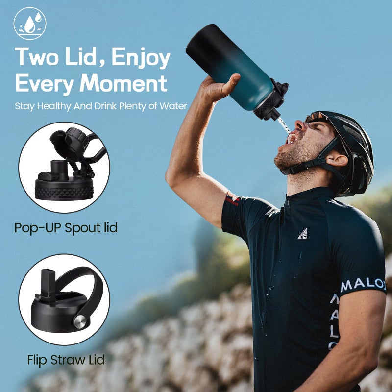 ICIOI 32 oz Water Bottles Insulated Flask - Stainless Steel Metal Water Jug Keep Cold-48h & Hot-24h  Triple-Wall Thermal Fitness Sports Water Bottle with Paracord Handle  Straw & Spout Lids  Bottle Sleeve - Image 3