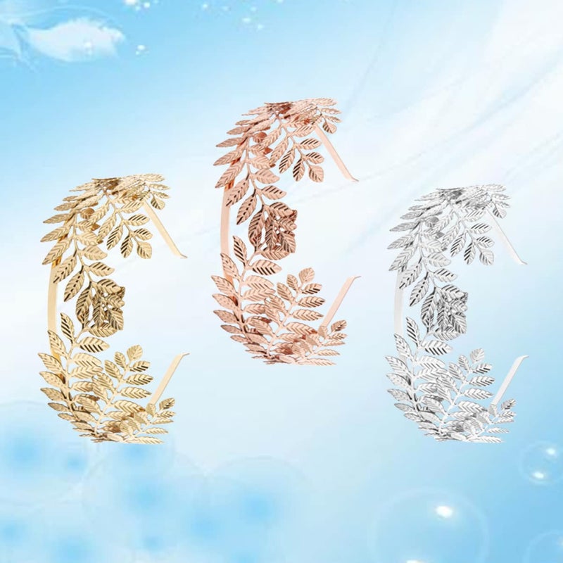cheekyglo 3pcs Vintage Bridal Tiara Shape Outdoor Bride Accessories Silver Head Metal Women Party, Wedding Band Rose Gold Headdress Headband Headwraps Hoops Roman Elegant Leaves Creative - Image 2