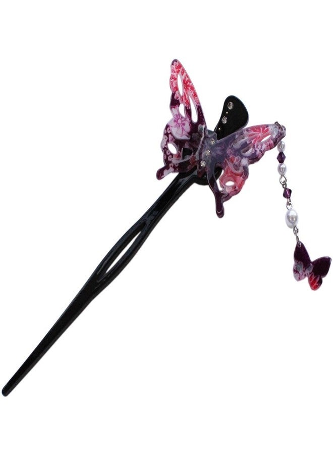 Cocoluck Kanzashi Japanese Chirimen Hair Pin Stick Butterfly Design (Purple) - Image 1