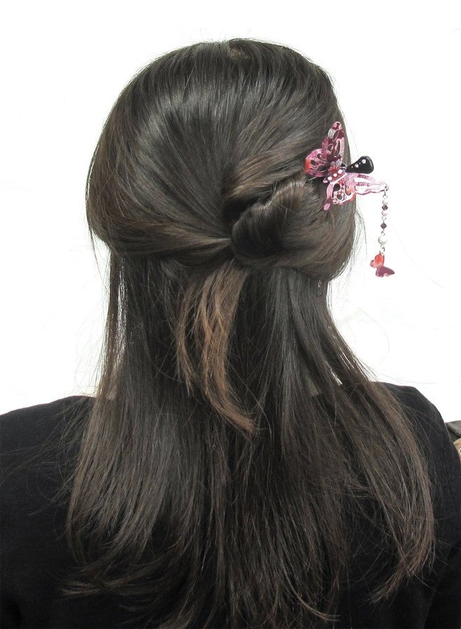 Cocoluck Kanzashi Japanese Chirimen Hair Pin Stick Butterfly Design (Purple) - Image 2