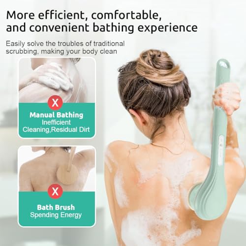 HANNEA® Electric Bath Brush USB Rechargeable IPX7 Ultra Waterproof Bath Brush with 6 Brush Heads & 3 Modes 360° Rotatable Bath Brush 14.5 Inches Long Electric Exfoliation Bath Brush - Image 3