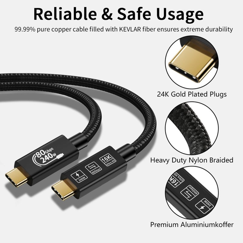كيبل ديكون كابل تمديد Thunderbolt 5 USB 4 فائق السرعة 80 جيجابت في الثانية لنقل البيانات، شحن سريع 240 واط، اتصال فيديو فائق الوضوح 16K، كابل USB Type-C (Thunderbolt 5 USB 4.0 80 جيجابت في الثانية 0.5 متر) - Image 3