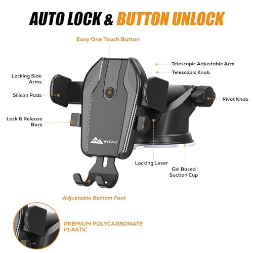 WeCool C1 360° Rotatable car Mobile Holder for Dashboard,Windshield, Adjustable Height and View Angle,Compatible with All Smartphones - Image 5