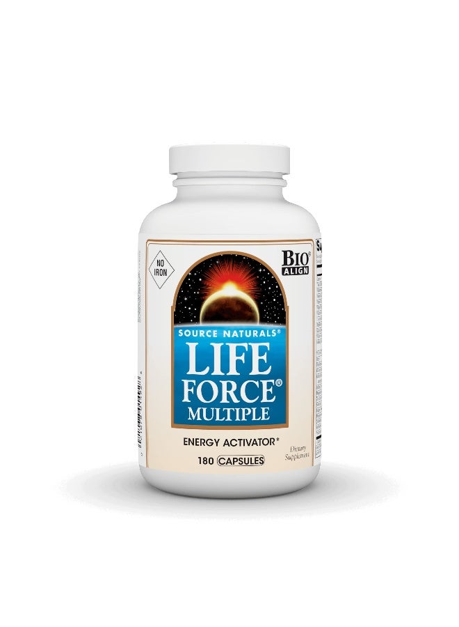 Source Naturals لايف فورس متعددة، منشط الطاقة* خالي من الحديد، فيتامينات متعددة يومية عالية الفعالية، الفيتامينات الأساسية، المعادن، مضادات الأكسدة والمغذيات - 180 كبسولة - Image 1