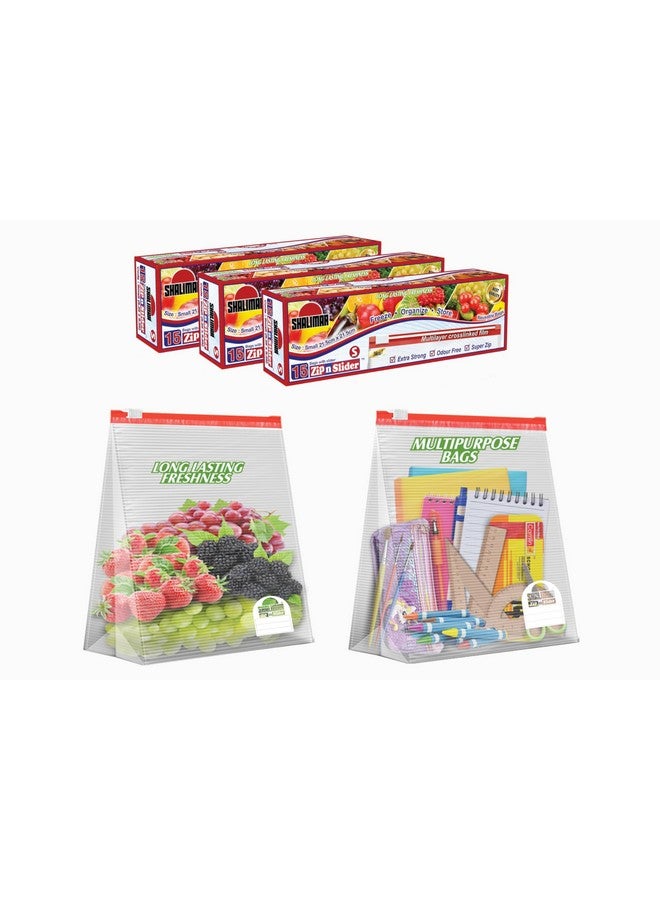 Shalimar Zip 'N' Slider Bag Size Small (20 cm X 20 cm) Zip Lock/Vegetable/Fridge/MultiPurpose Storage Bag Pack of - 3 (45 Bags) Reusable and Reclosable with Slider Lock - Image 1