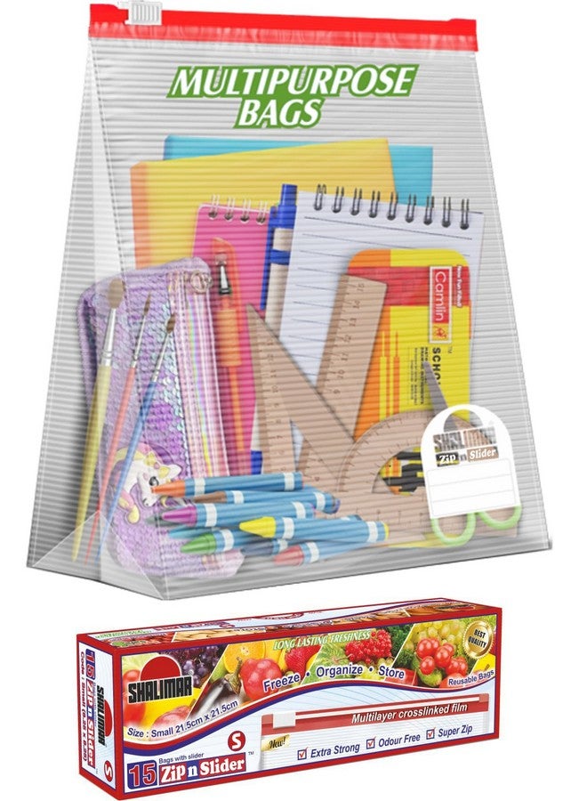 Shalimar Zip 'N' Slider Bag Size Small (20 cm X 20 cm) Zip Lock/Vegetable/Fridge/MultiPurpose Storage Bag Pack of - 3 (45 Bags) Reusable and Reclosable with Slider Lock - Image 2