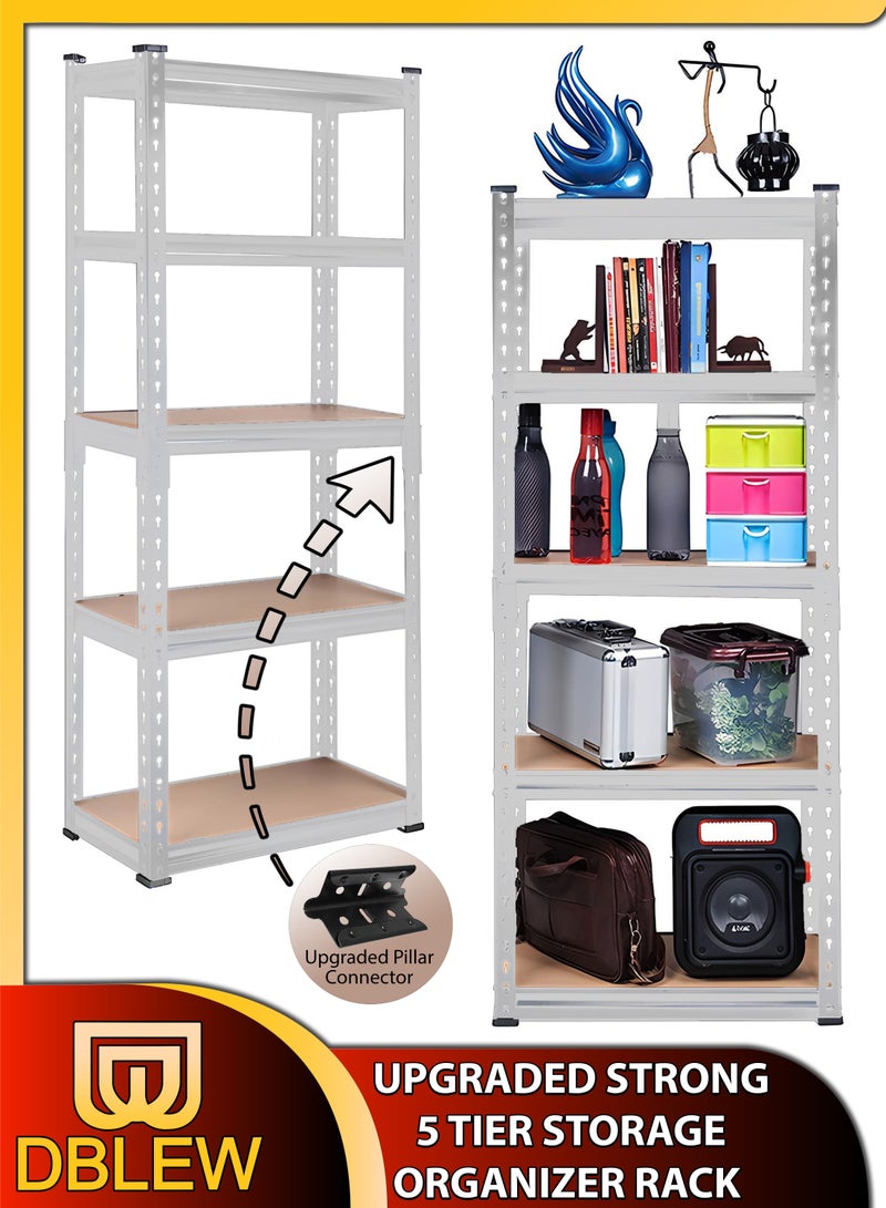 DBLEW Adjustable 5 Tier Layer Shelf Metal Compartment Shelving Unit Storage Organiser Utility Display Rack Shelves For Garage Home Office Kitchen Dishes Toilet Bathroom Warehouse With Rubber Hammer - Image 1