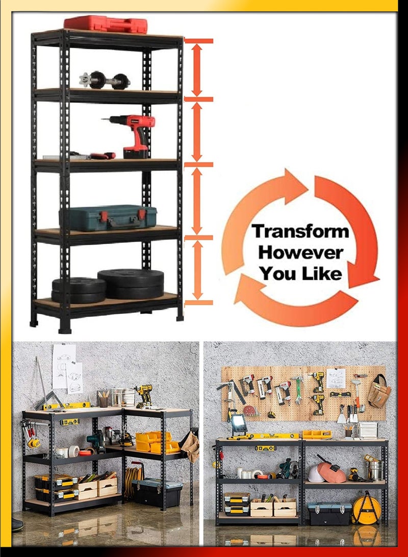 DBLEW Adjustable 5 Tier Layer Shelf Metal Compartment Shelving Unit Storage Organiser Utility Display Rack Shelves For Garage Home Office Kitchen Dishes Toilet Bathroom Warehouse With Rubber Hammer - Image 4