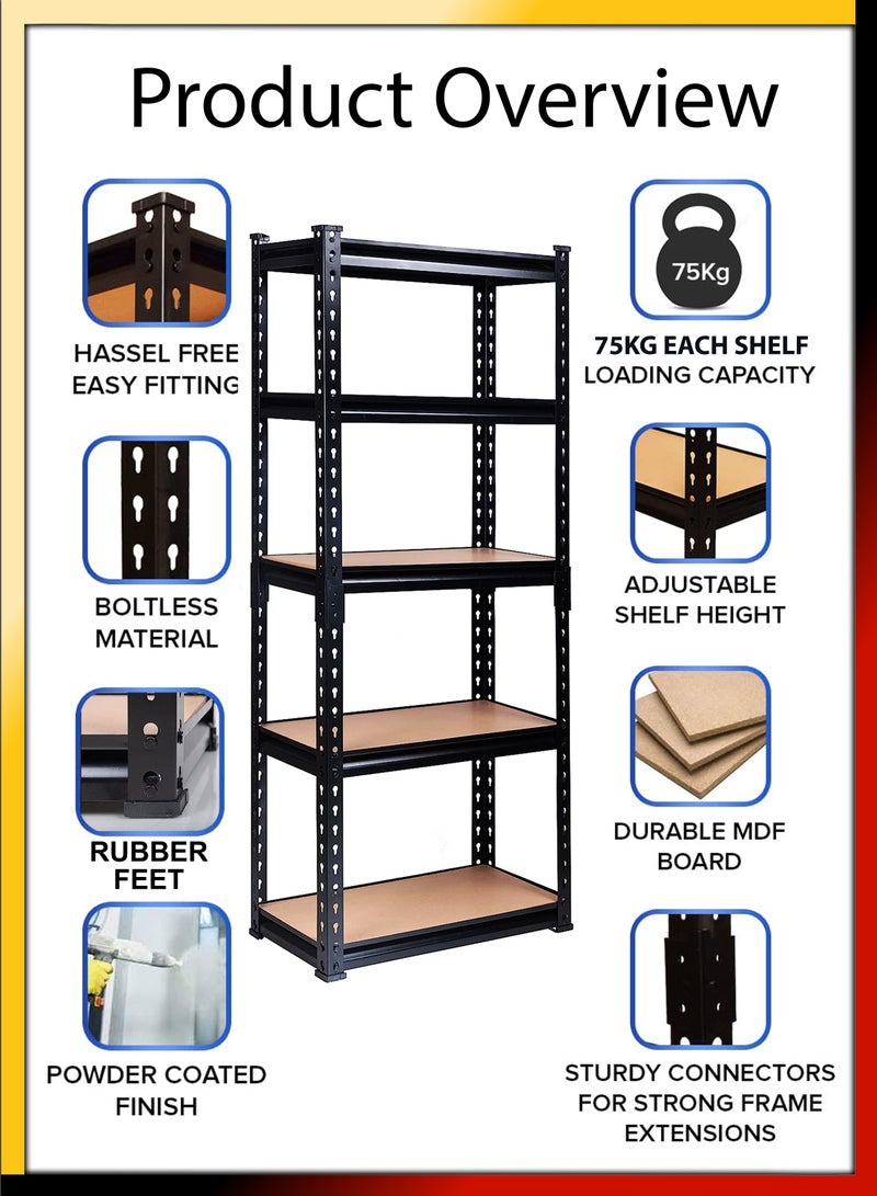 DBLEW Adjustable 5 Tier Layer Shelf Metal Compartment Shelving Unit Storage Organiser Utility Display Rack Shelves For Garage Home Office Kitchen Dishes Toilet Bathroom Warehouse With Rubber Hammer - Image 3