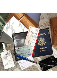 KASTWAVE 2pcs Luggage Tags and 2pcs Passport Covers - Suitcases Luggage Tag and Passport Holder Set, Marble PU Leather Covers & Labels for Family Travel Organization (Black+White)  - Image 2