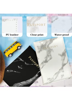 KASTWAVE 2pcs Luggage Tags and 2pcs Passport Covers - Suitcases Luggage Tag and Passport Holder Set, Marble PU Leather Covers & Labels for Family Travel Organization (Black+White)  - Image 4