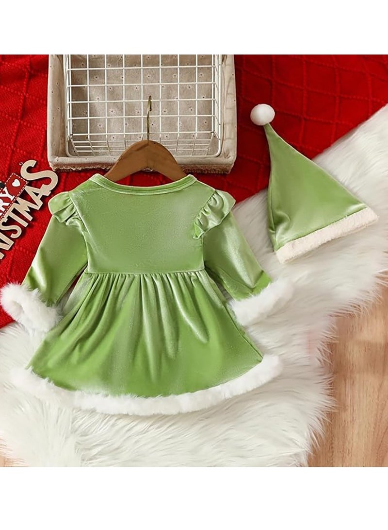 Children's Dress with Hood Velvet Jumpsuit Baby Jumpsuit Autumn and Winter Newborn Clothes Set Christmas (Green) - Image 4