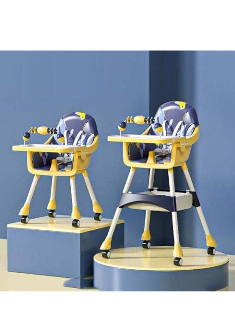 ماركة غير محددة كرسي طعام مرتفع قابل للتحويل للأطفال من TOYS-EGYPT، مع ارتفاع ومسند قدم قابل للتعديل، مقعد معزز لتغذية الطفل مع صينية وعجلات وحزام أمان للأطفال الصغار (كحلي/أصفر) (S360)  - Image 1