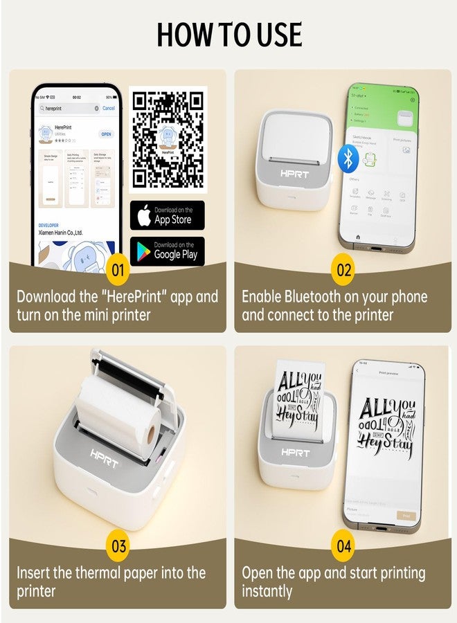 اتش بي ار تي طابعة ملصقات HPRT، طابعة PrintPods Mini، طابعة ملصقات محمولة بتقنية البلوتوث مع لفة ورق واحدة، طابعات حرارية بدون حبر لأجهزة iPhone، طابعة محمولة للملاحظات والمذكرات والأعمال اليدوية، هدية للأطفال - Image 3