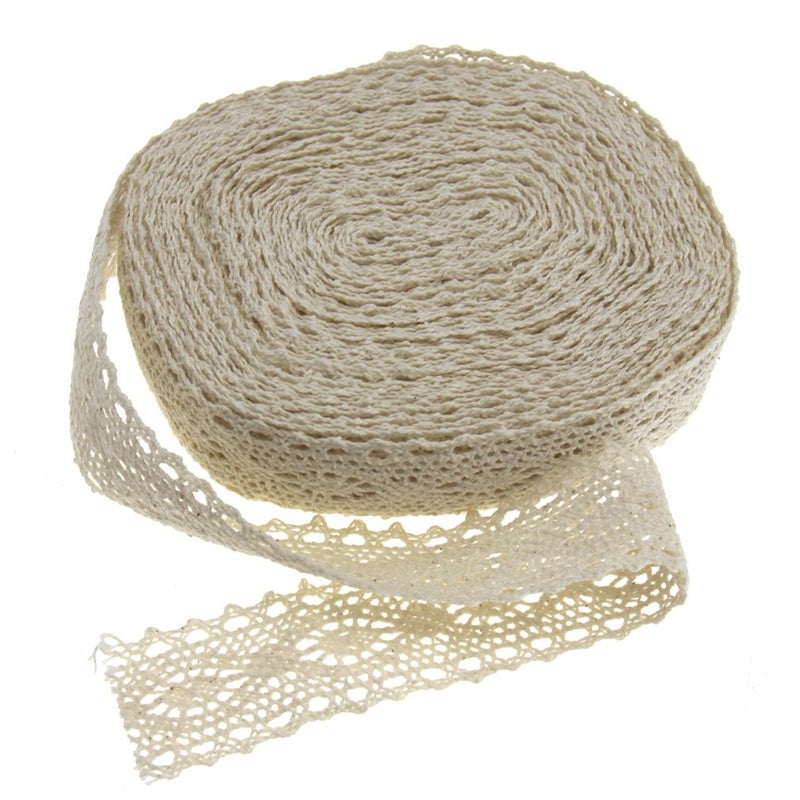 SING F LTD 12m Cotton Lace Edge Trim Ribbon Craft Cotton Crochet Ivory Vintage