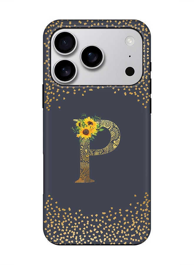 Stylizedd Tough Pro Magnetic Case for iPhone 17 Pro, Dual Layer hybrid PC + TPU Mobile Cover Matte - Custom Floral Monogram - P  (Grey )