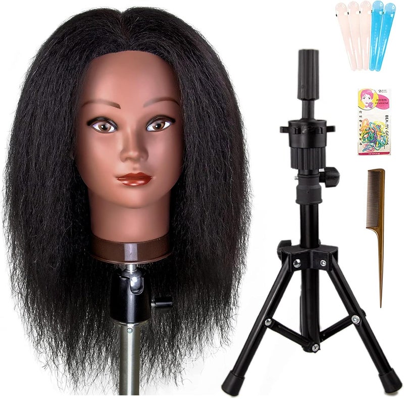 MILLYSHINE Mannequin Head 100% Real Human Hair,16" Styling Braiding Doll Head,Dyeing Curling Training Head,Hairdresscer Practice Manikin Head - Image 1
