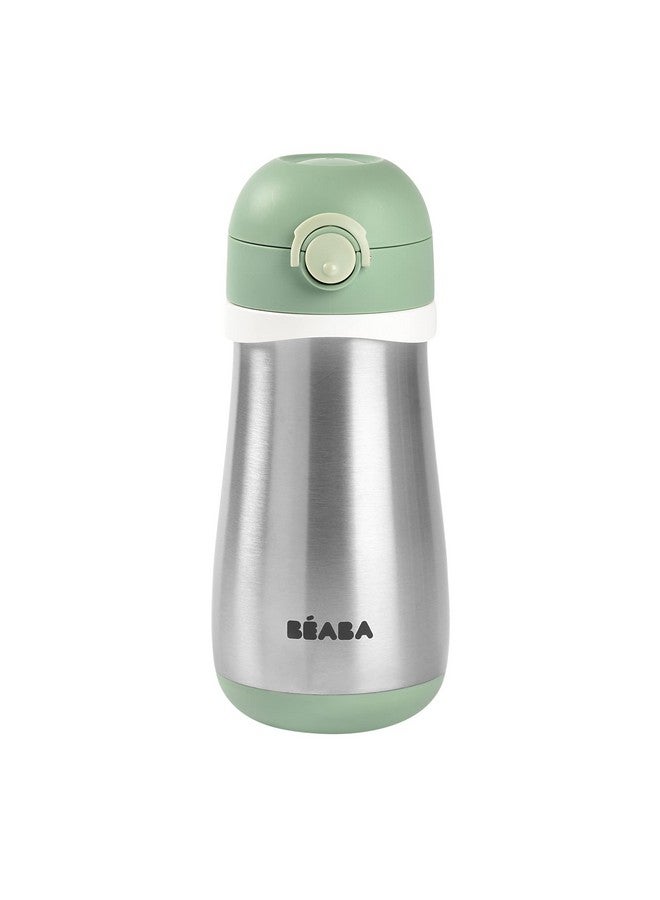 BEABA Kids Stainless Steel Water Bottle, Baby To Toddler Insulated Water Bottle, Close Top On The Go Kids Water Bottle, Toddler Thermos Water Bottle (Sage) - Image 1