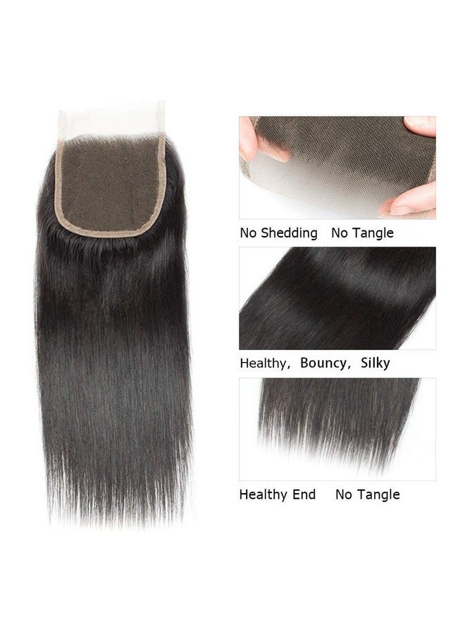 Rebasar Straight Lace Closure Human Hair 4X4 Hd Lace Closure 10 Inch Unprocessed Brazilian Virgin Hair Lace Frontal Free Part Closure 100% Human Hair Extensions For Black Women Pre Plucked Natural Black - Image 4