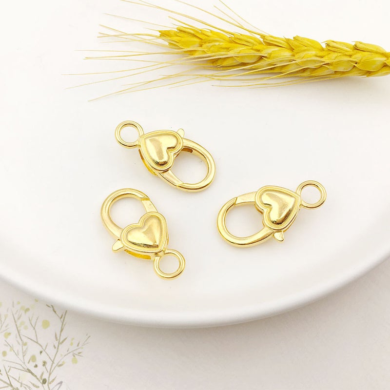 Heart-Shaped Lobster Clasp DIY Keychain Accessory Gold smooth 14x26mm-13000 