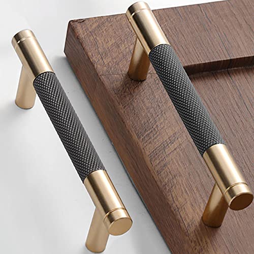 Gutuwellea 12 Pack 3 3/4 Inch 96 mm Gold and Grey Cabinet Handles Cabinet Pulls Aluminum Handles Knurled Drawer Pulls Oxidation Finish with Diamond Pattern 5" Length (3.75" Hole Center) - Image 1