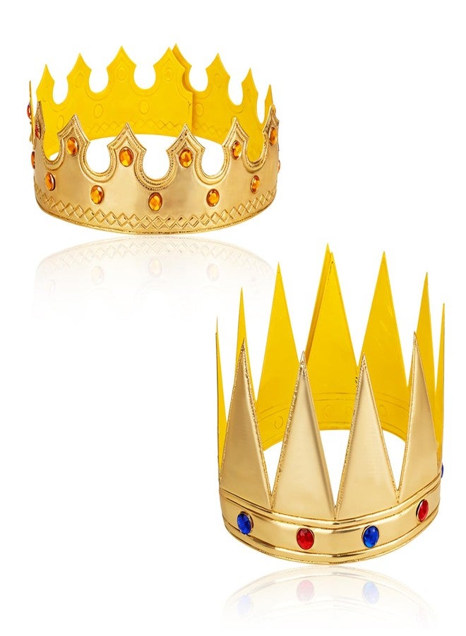 Aysatogc 2 Pcs Birthday King Crowns, Prince Golden King Crown Adjustable Costume Crowns with Gems for Birthday Party, Photo Props Halloween Crown - Image 1
