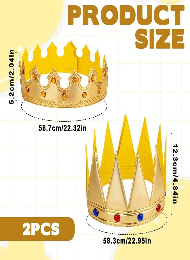 Aysatogc 2 Pcs Birthday King Crowns, Prince Golden King Crown Adjustable Costume Crowns with Gems for Birthday Party, Photo Props Halloween Crown - Image 2