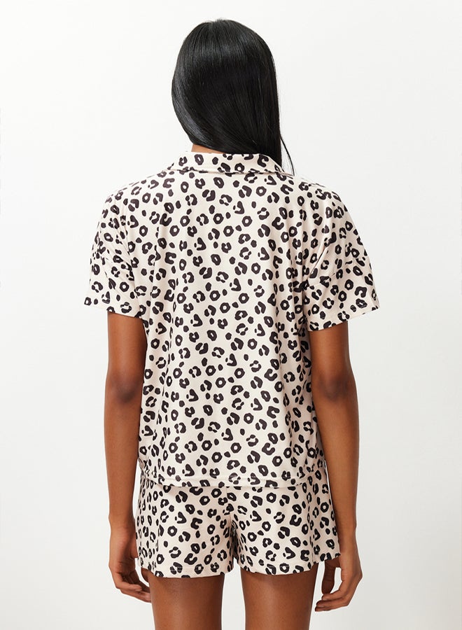 trendyol Beige-Multicolor Leopard Patterned Knitted Pajama Set THMSS24PT00285 - Image 5