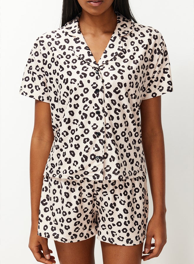 trendyol Beige-Multicolor Leopard Patterned Knitted Pajama Set THMSS24PT00285 - Image 4