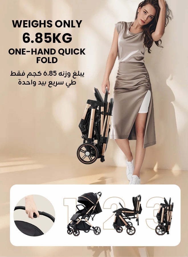 hibobi Baby Stroller Lightweight Travel Stroller, One-Hand Fold Compact Design, Cabin Size, 4-Wheel Suspension, Adjustable Seat for Newborn to Toddler - Image 3