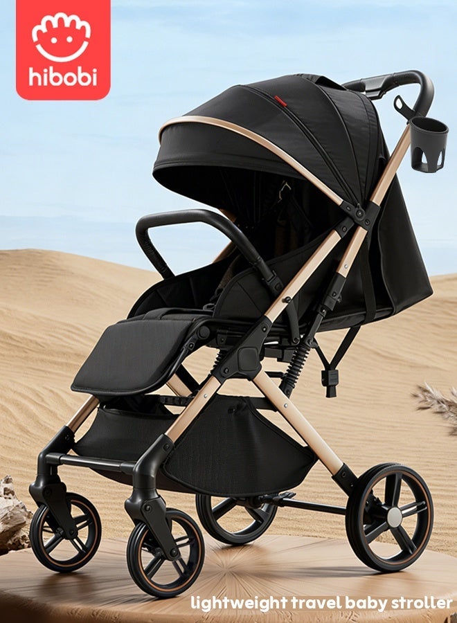 hibobi Baby Stroller Lightweight Travel Stroller, One-Hand Fold Compact Design, Cabin Size, 4-Wheel Suspension, Adjustable Seat for Newborn to Toddler - Image 1