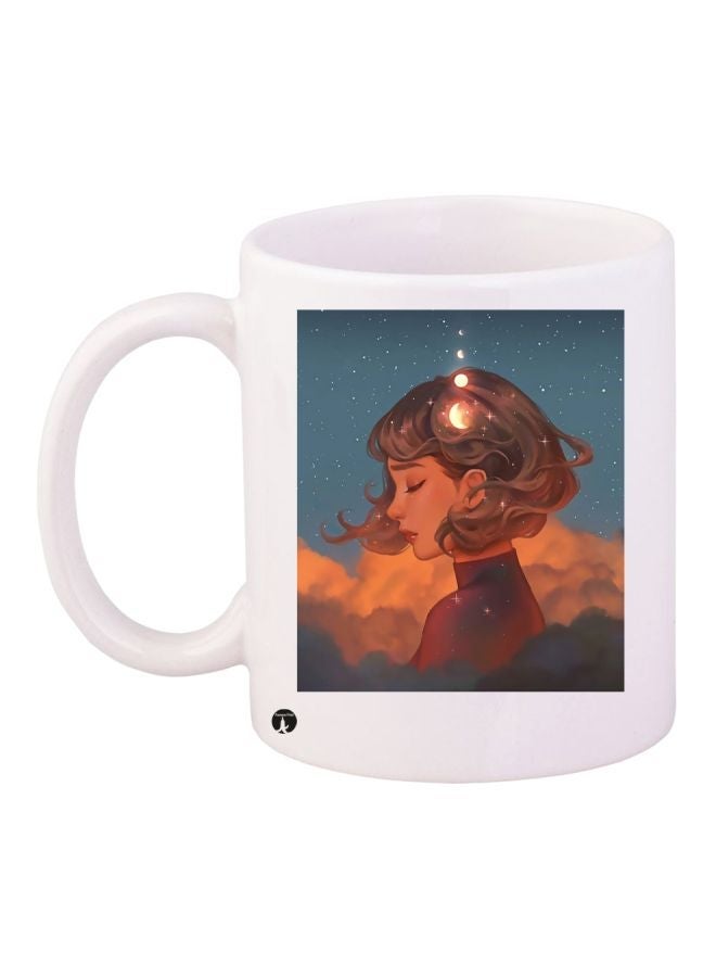 RYN Girl Printed Ceramic Coffee Mug White/Blue/Beige 11ounce