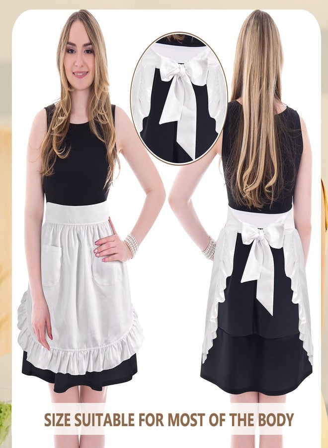 Hercicy 4 Pcs Halloween Waist Apron Ruffle with Pockets Retro Apron Half Maid Cute Vintage Pinafore for Women(White) - Image 4