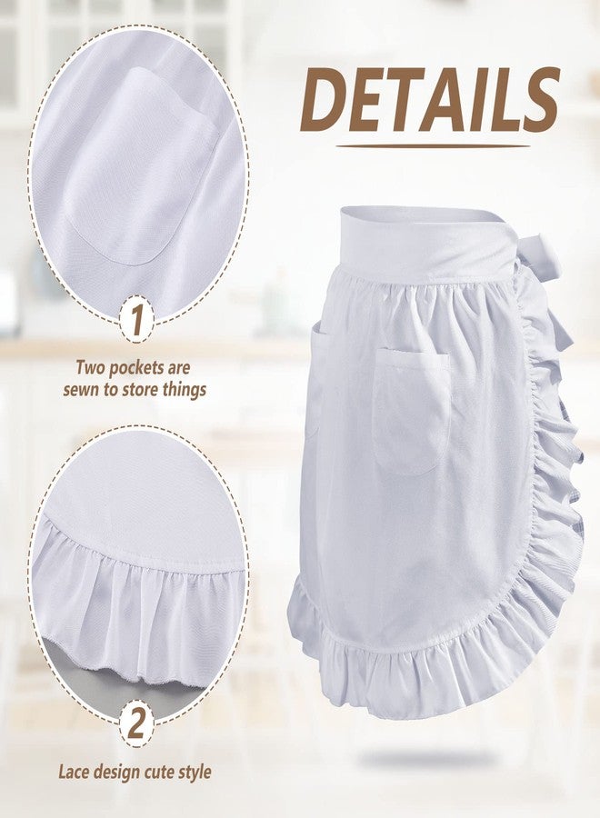 Hercicy 4 Pcs Halloween Waist Apron Ruffle with Pockets Retro Apron Half Maid Cute Vintage Pinafore for Women(White) - Image 3
