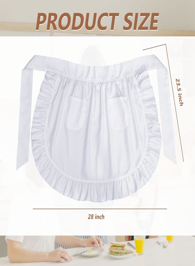Hercicy 4 Pcs Halloween Waist Apron Ruffle with Pockets Retro Apron Half Maid Cute Vintage Pinafore for Women(White) - Image 2