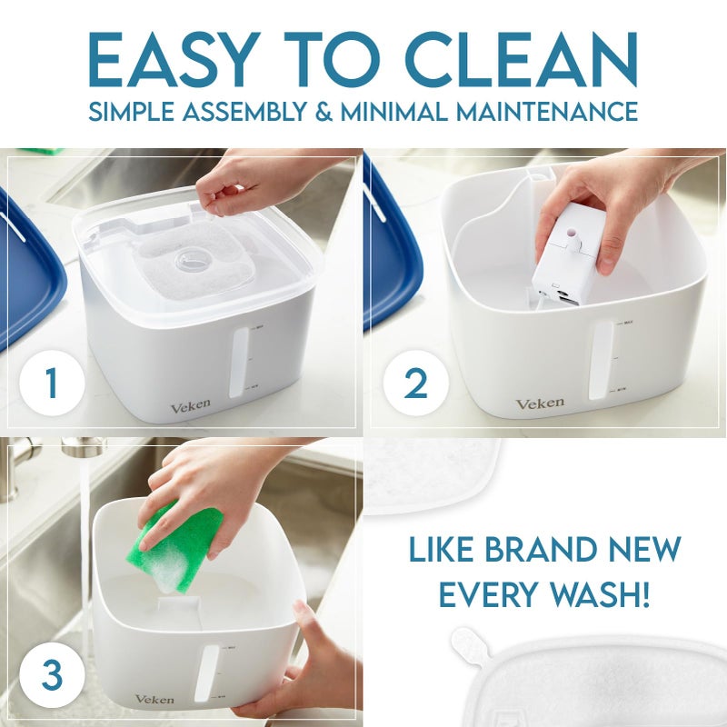 Veken Innovation Award Winner 95oz/2.8L Pet Fountain, Automatic Cat Water Fountain Dog Water Dispenser with Replacement Filters, Gifts for Cats, Dogs, Multiple Pets (Grey, Plastic) - Image 5