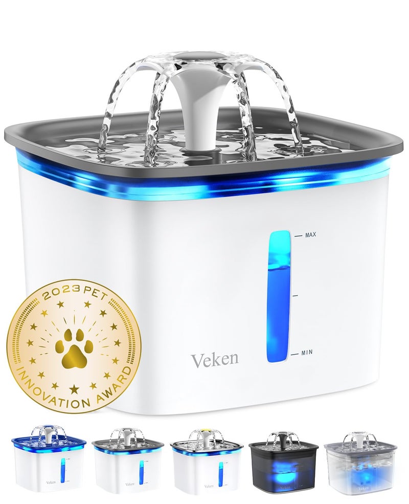 Veken Innovation Award Winner 95oz/2.8L Pet Fountain, Automatic Cat Water Fountain Dog Water Dispenser with Replacement Filters, Gifts for Cats, Dogs, Multiple Pets (Grey, Plastic) - Image 1