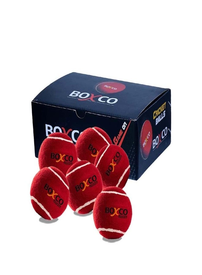 كرات كريكيت تنس من سلسلة BOXCO Velocity باللون العنابي | مطاط ثقيل الوزن | عبوة من 6 كرات للتدريب والبطولات - Image 1