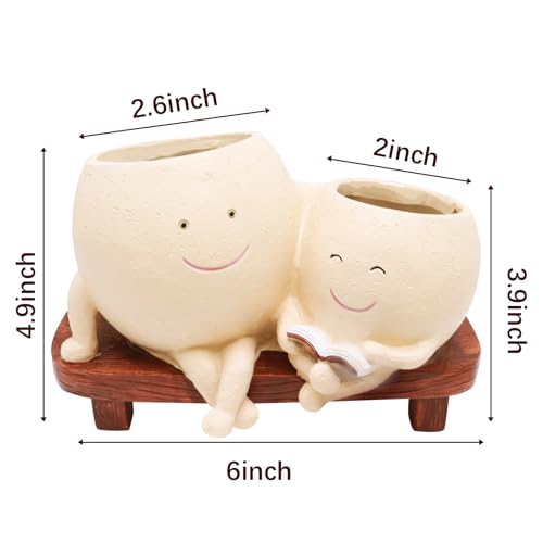 LAUGOKOBE Smily Face Planter Pot for Plants, Cute Double Head Planters for Indoor Outdoor Plants, Modern Lady Head Vase Girl Face Planter, Unique Succulent Pots with Drainage Hole (Khaki) - Image 4