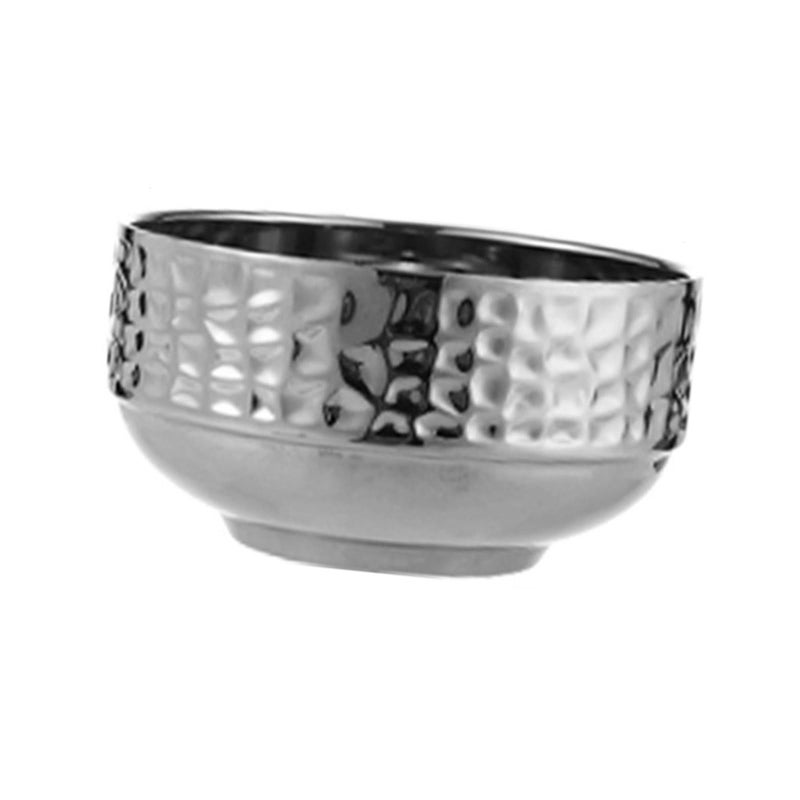 Double Layer Insulated Stainless Steel Serving Bowl Silver Hammered Textured Nonslip - Image 2