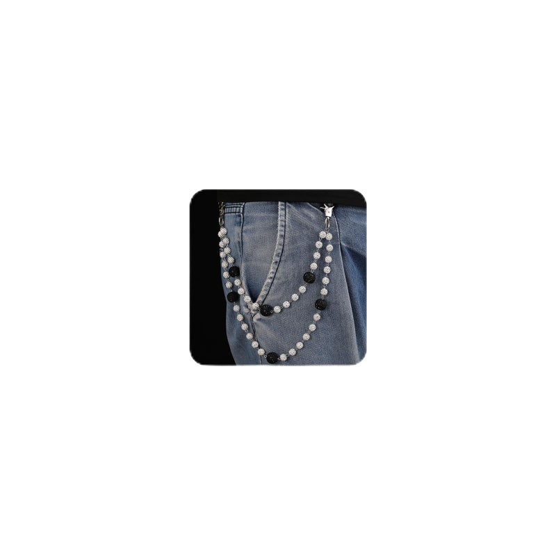 SKQIR Wallet Chain Pants Chain for Men Biker Jeans Pocket Belt Trousers Loop White Black Disco Rhinestone Diamond Beads Hip Hop Punk Jewelry Gifts Goth Iced Out Accessories for Women Men - Image 1