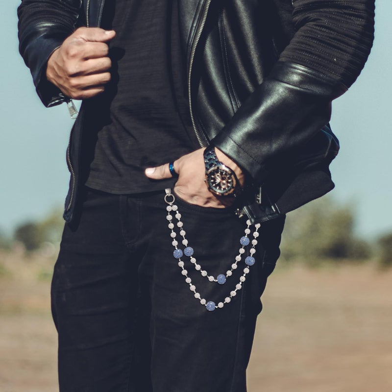 SKQIR Wallet Chain Pants Chain for Men Biker Jeans Pocket Belt Trousers Loop White Black Disco Rhinestone Diamond Beads Hip Hop Punk Jewelry Gifts Goth Iced Out Accessories for Women Men - Image 4