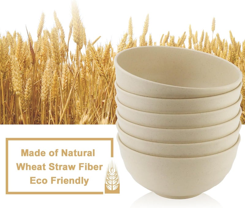 BUSOKIP Wheat Straw Bowls Large Unbreakable Salad Bowls 60 OZ Set of 6, Microwave and Dishwasher Safe Plastic Bowls Alternative, Big Bowls for Eating, Serving Soup, Oatmeal and Salad (Beige) - Image 3