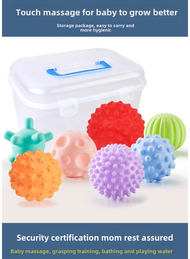 Loquat Newborn Baby Hand Ball Baby Grip Training Sensory Toy Touch Ball 6-12 Months Boiled Massage Ball-Color:7-piece Clutch Set + Storage Box - Image 1