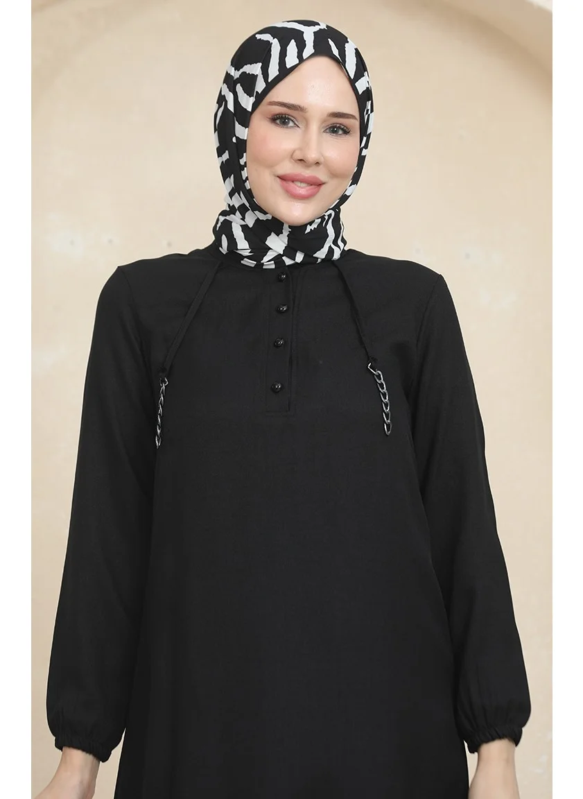 Sefa Merve Button Detailed Tunic Trousers Two Piece Set 1004-06 Black