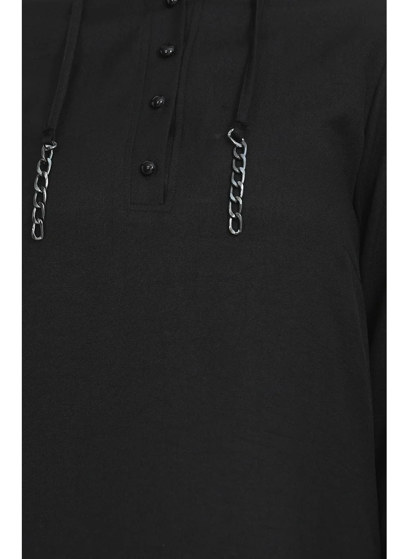 Sefa Merve Button Detailed Tunic Trousers Two Piece Set 1004-06 Black