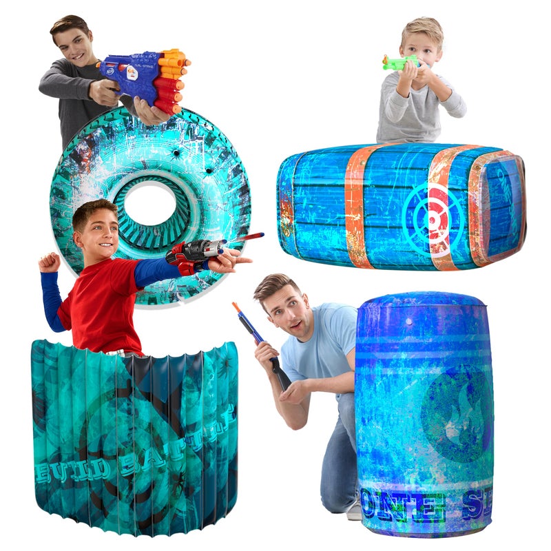 Skywin Inflatable Battle Bunkers - 4 Pieces Combat Obstacles Set for Play and Laser Tag (Blue) - Image 1